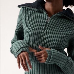 Athleta Alder Half-Zip Pullover Sweater in Teal/Navy Blue